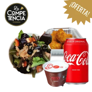 MENÚ 1 – Espaguetis o ensalada + complemento + refresco + postre
